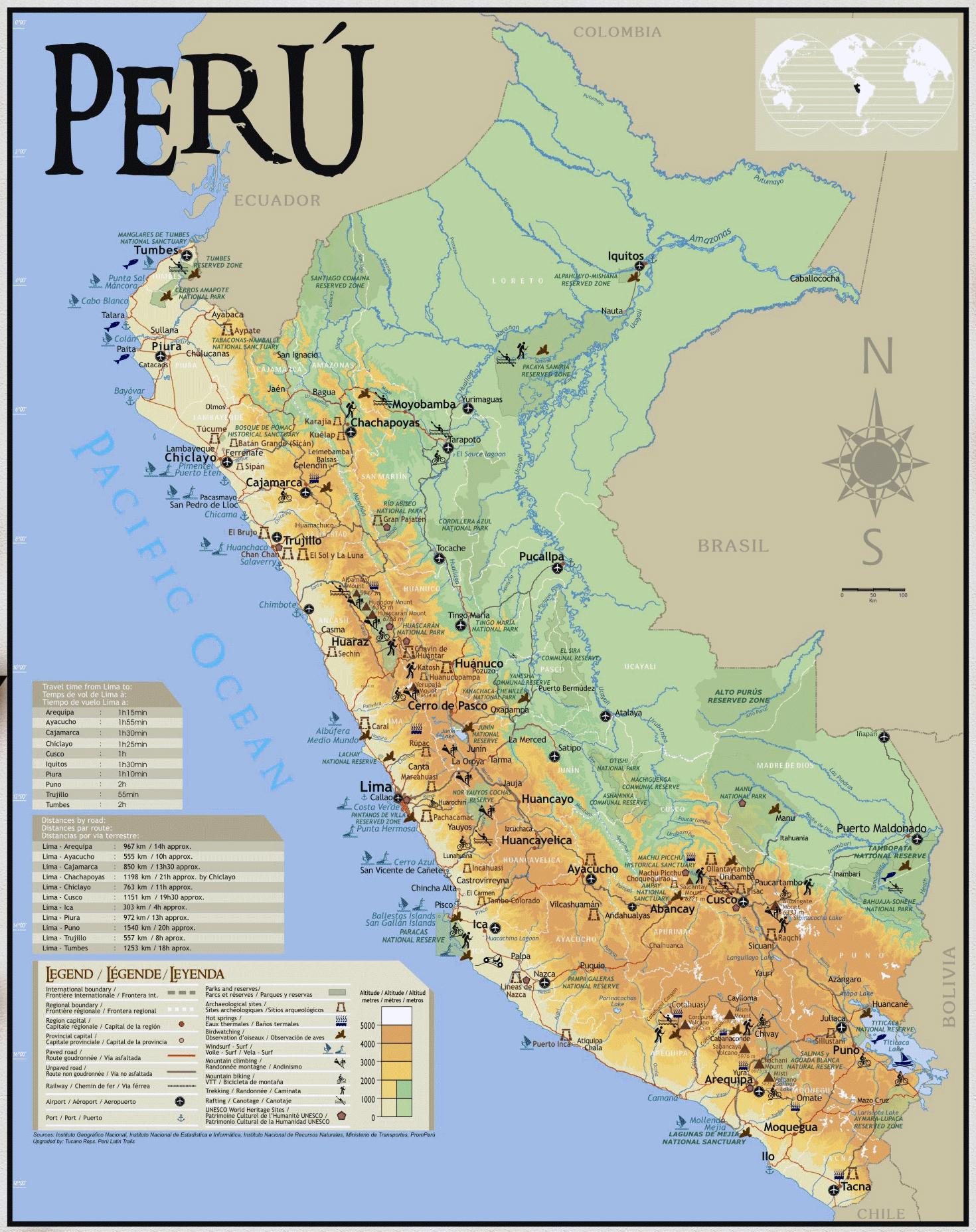 Peru Reise Karte Karte Von Peru Reisen Sudamerika Nord Und Sudamerika