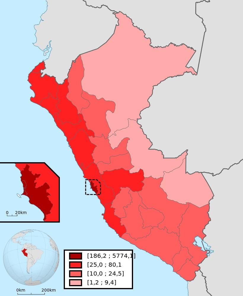 Peru Bevölkerung Dichte Karte